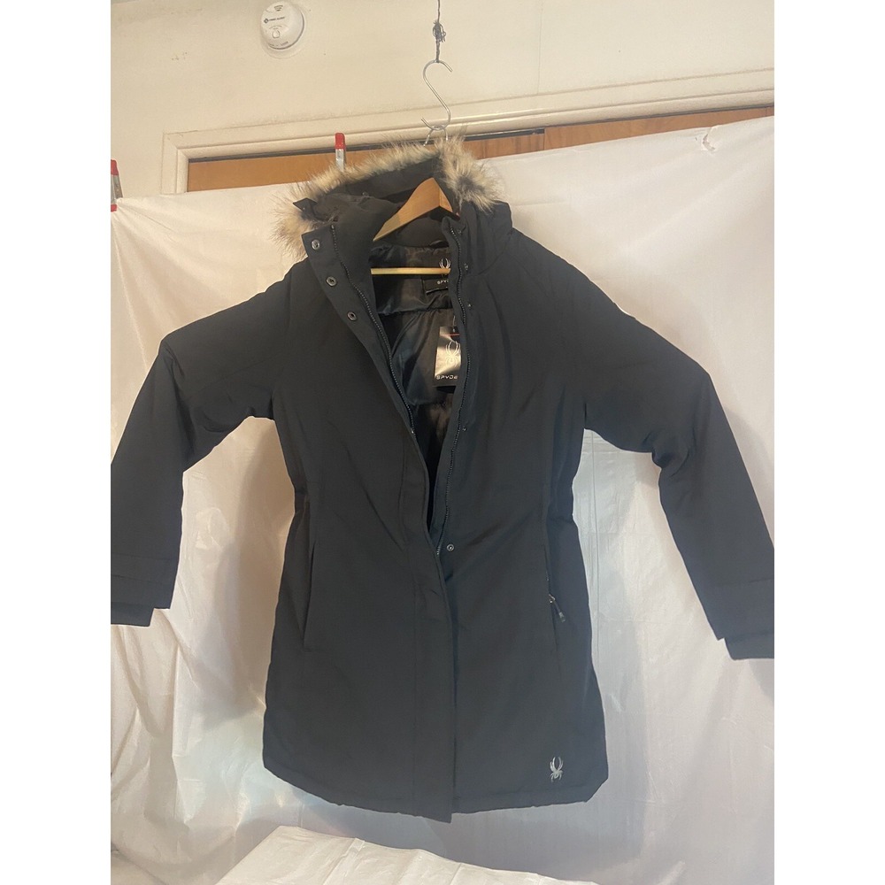 Spyder Womens Black Insulated Parka Jacket Faux Fur Hood New With Tags Size Lrg